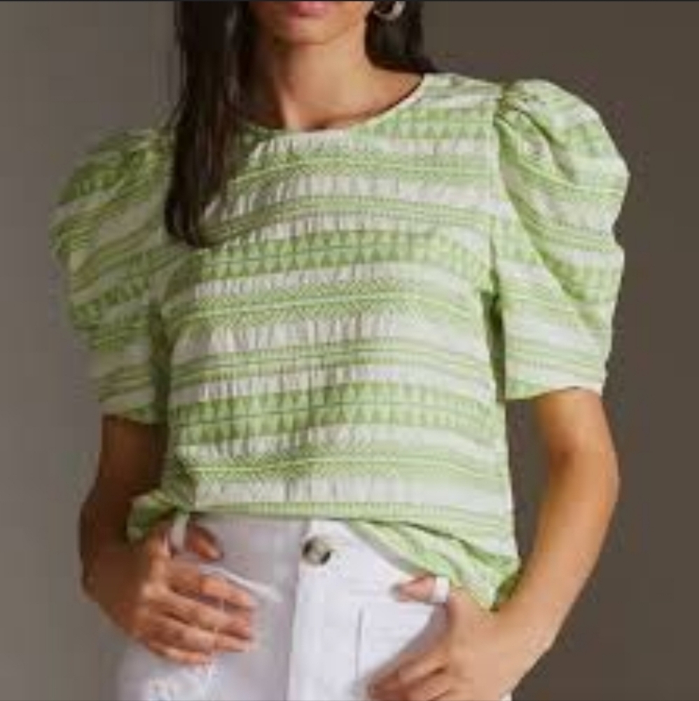 Anthropologie Amadi Green Aztec Printed Blouse Sz L